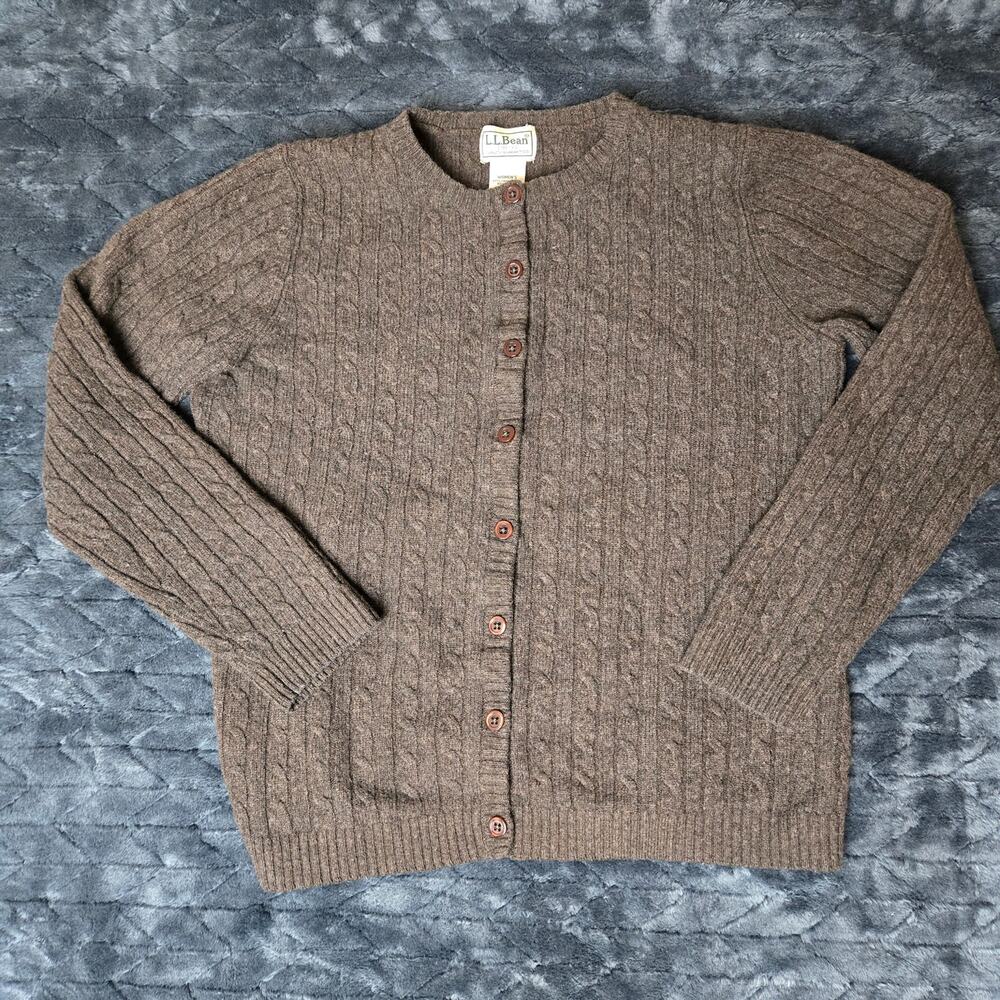 L.L. Bean VTG Lambwool Women's Sweater Oatmeal Brown Cardigan Sweater - Size M